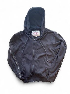 True Religion Black Zip-Up Hoodie with Contrast Piping Men’s XL BK39